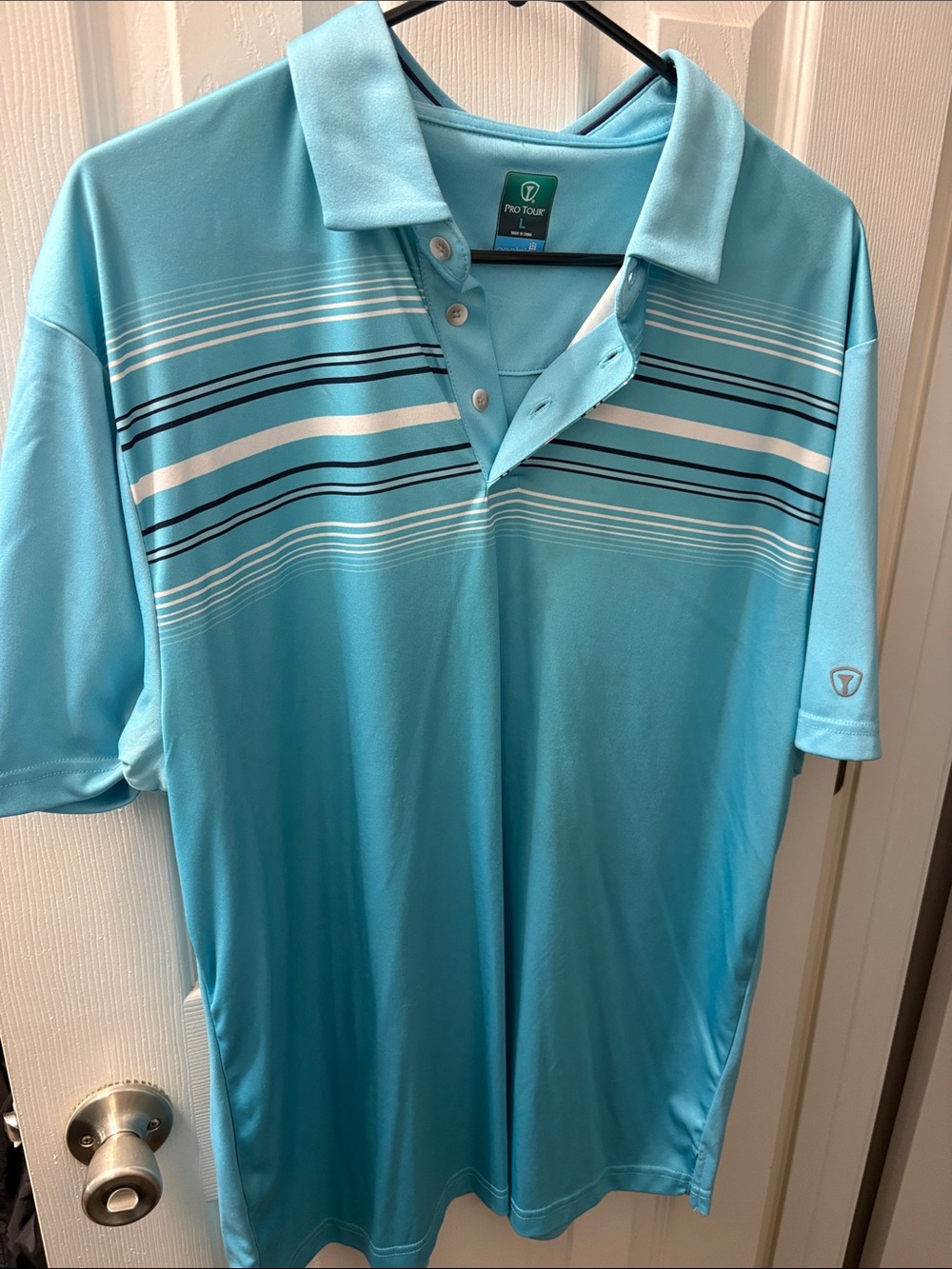 Men's Aqua Striped Performance Polo